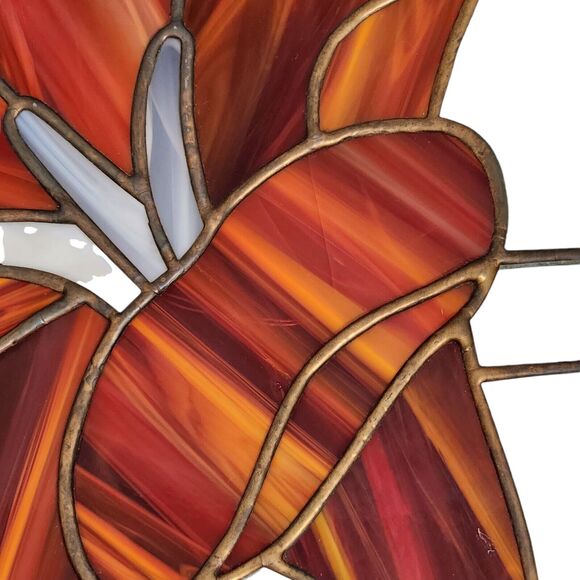 Vtg STAINED GLASS MIRROR WALL HANGING PICTURE FLOWER TROPICAL WINDOW SUN CATCHER - Picture 5 of 8